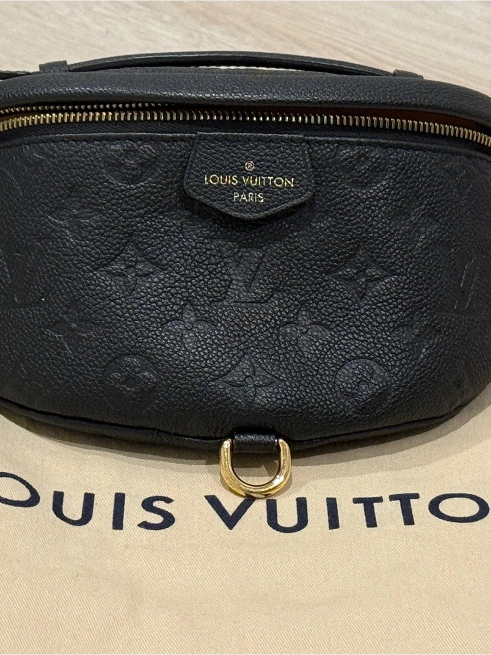Louis Vuitton Black Monogram Embossed Crossbody Belt Bag with Gold Hardware